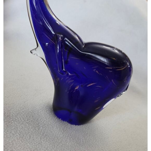 Art Glass Large Blue Elephant Trunk Up Gold Dust Paper weight - Picture 2 of 9